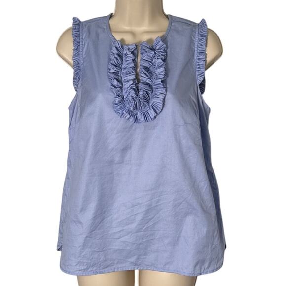 J. Crew Margot Ruffle Front Sleeveless Top in Cotton Pique Light Blue Size 4 - Picture 2 of 8